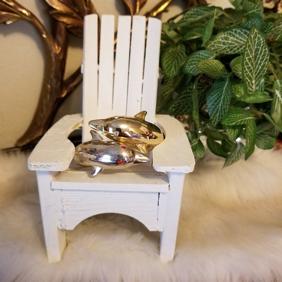 Vintage Spring Dbl Dolphin Gold & Silver Bracelet - Picture 5 of 9